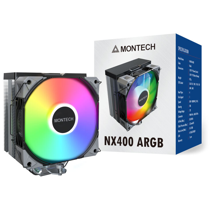 Montech NX400 Black CPU Cooler, ARGB - 120mm, black image number 6