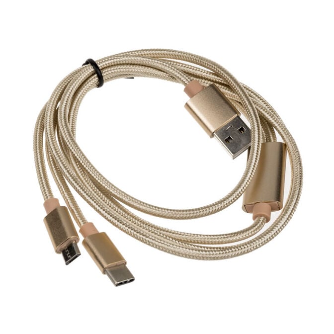 Akasa 2 in 1 USB 2.0 Cable Type A to Micro-B and Type C - 1m, gold image number 1