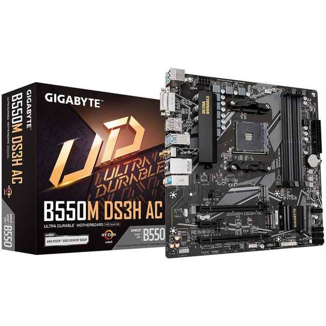 GIGABYTE B550M DS3H AC Mainboard, Sockel AM4, AMD B550, Micro-ATX, DDR4 image number 0