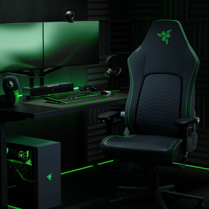 Razer Iskur V2 NewGen Gaming Chair, ergonomic design, HyperFlex lumbar support, 4D armrests - black/green image number 7
