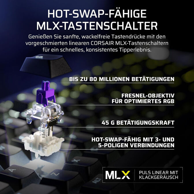 CORSAIR Galleon 100 SD Gaming-Tastatur, Full-Size, integriertes Stream Deck, Hot-Swap, DE - schwarz image number 38