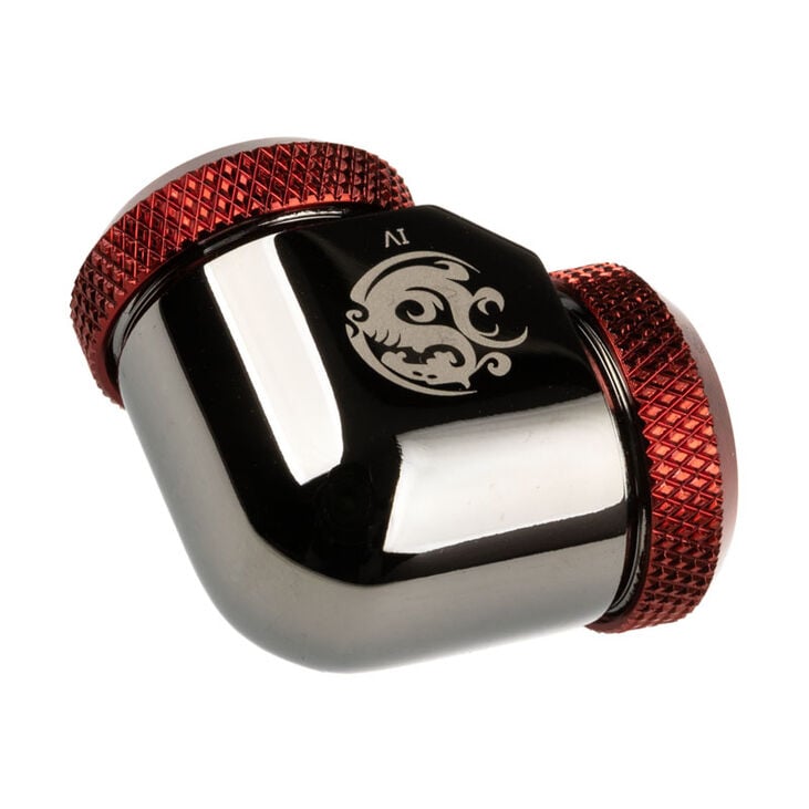 Bitspower Adapter 90 Degree 12mm OD Hardtube to 12mm OD Hardtube - glossy black/red image number 1