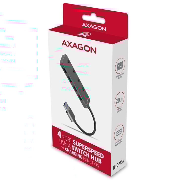 AXAGON HUE-MSA Superspeed USB-A Switch Hub, 4x USB 3.0, active - 20cm, black image number 2
