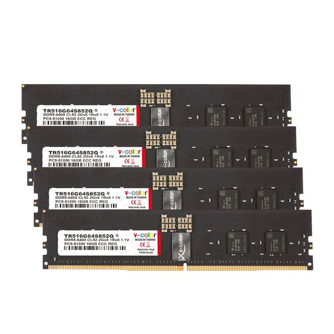 V-Color RDIMM JEDEC, DDR5-6400 RAM, CL52 - 64 GB (4 x 16 GB) Quad Channel Kit, Black image number 0