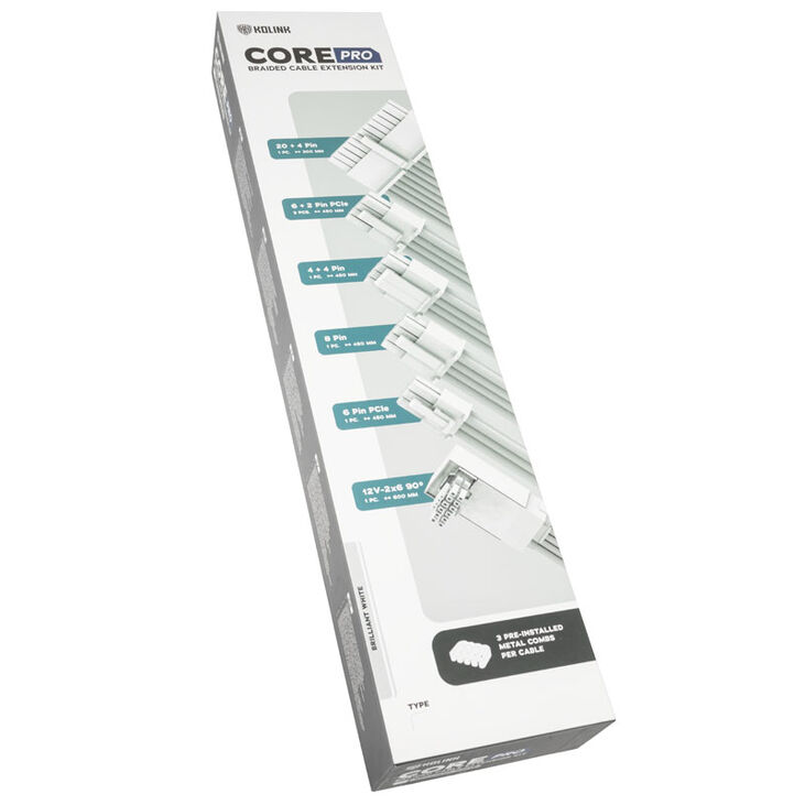 Kolink Core Pro Braided Cable Extension Kit 12V-2x6 Type 1 - Brilliant White image number 3