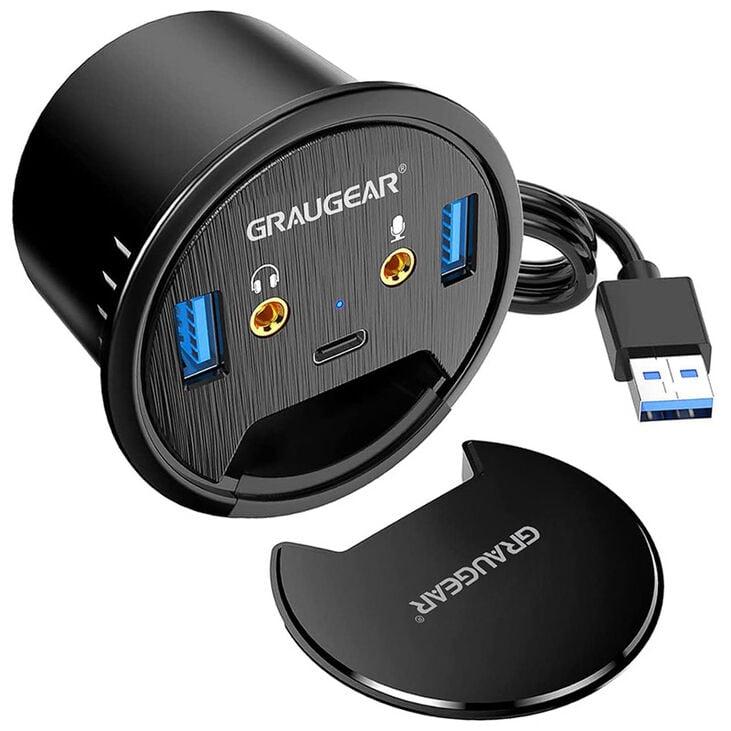 Grey Gear Table HUB, USB 3.0 2x Type-A / 1x Type-C, audio connection, 60 mm image number 0