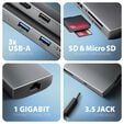 AXAGON HMC-8HLSA USB-C 3.2 Gen 1 hub, 3x USB-A + 4K/30Hz HDMI + SD/microSD, GLAN, Audio, PD 100W, 20cm USB-C cable image number null
