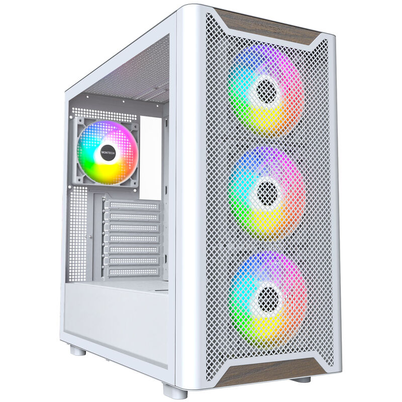 Montech XR Wood PC-Gehäuse, Midi-Tower, ATX, ARGB, Tempered Glass - weiß