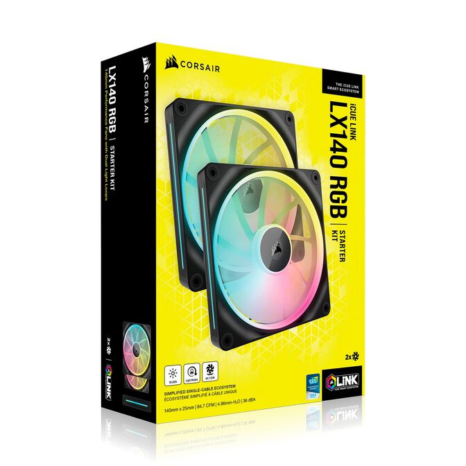 Corsair iCUE Link LX140 RGB, PWM L&uuml;fter, 2er Pack - 140mm, schwarz image number 7