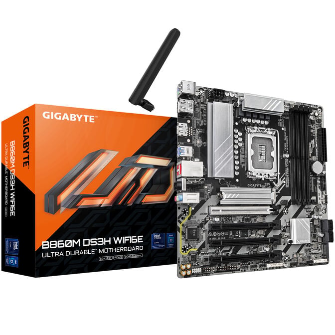GIGABYTE B860M DS3H WiFi6E Motherboard, Socket 1851, Intel B860, mATX, DDR5 image number 0