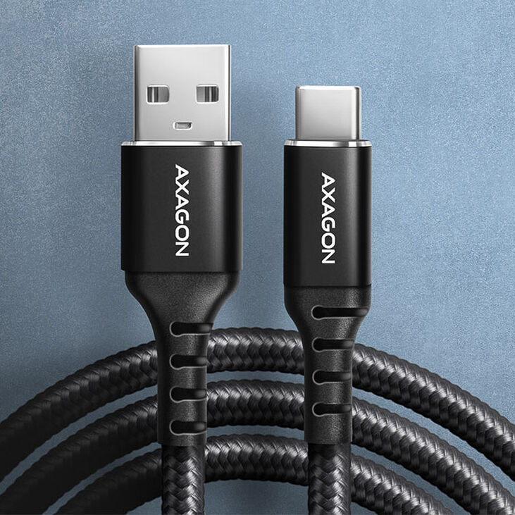 AXAGON BUCM-AM20AB USB-C zu USB-A Kabel, 2 m, USB 2.0, 3A, geflochten - schwarz image number 1