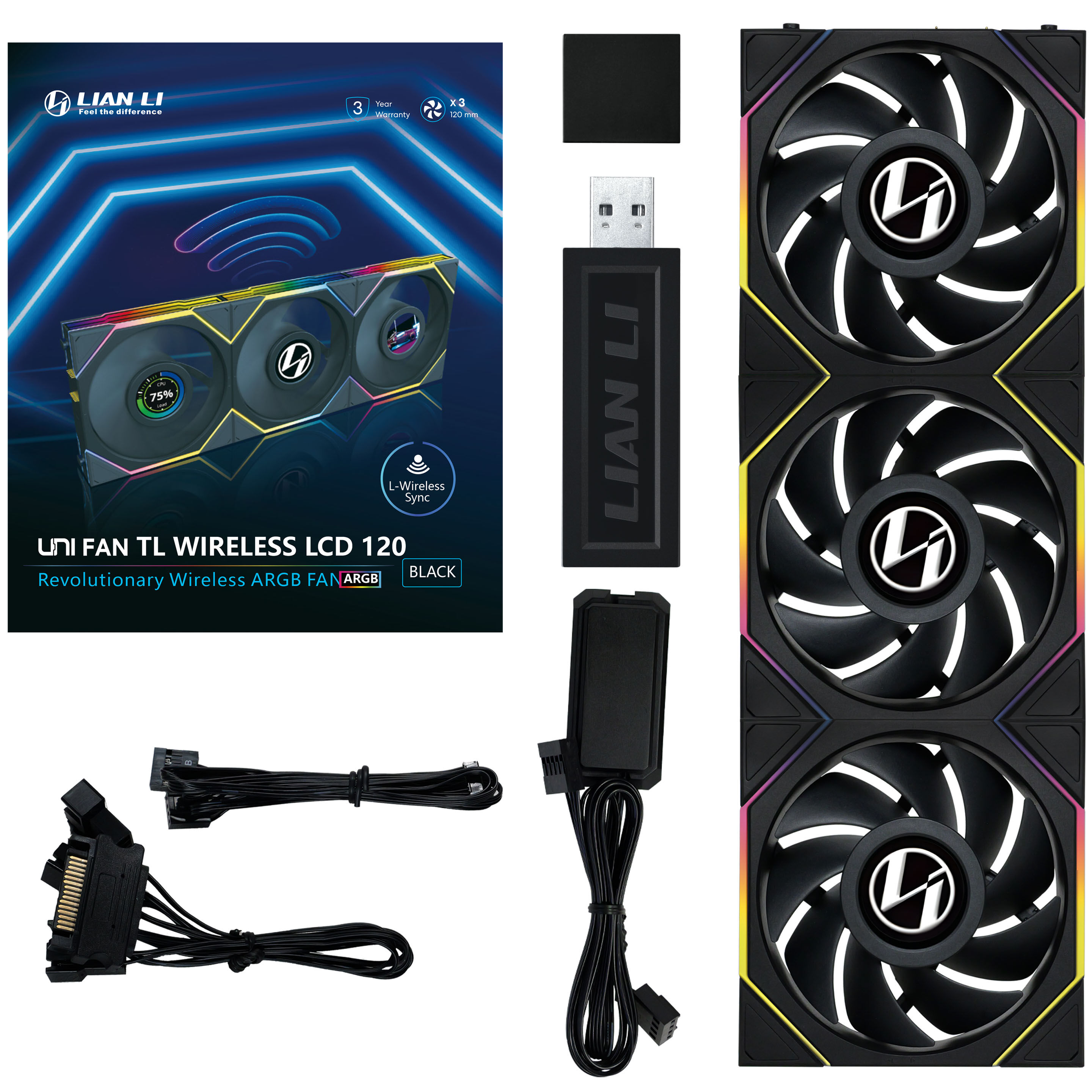 Lian Li UNI FAN TL Wireless LCD Fan, ARGB, PWM, 3-Pack with