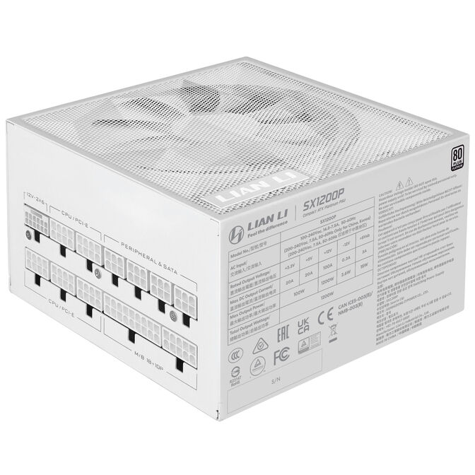 Lian Li SX Series 80 PLUS Platinum power supply, fully modular, PCIe 5.1, ATX 3.1 - 1,200 watts, white image number 2