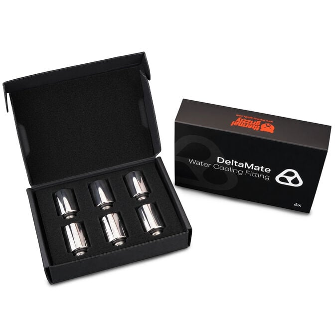 Thermal Grizzly DeltaMate Extender Fitting - MF28, Gloss Nickel, Pack of 6 image number 5