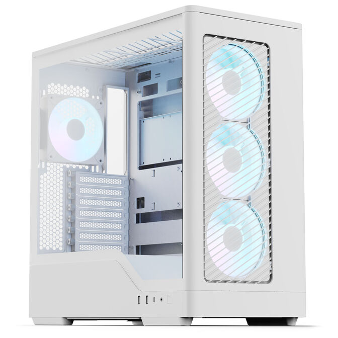 Aerocool D520A PC Case, Mid Tower, ATX, Tempered Glass, RGB - White image number 0