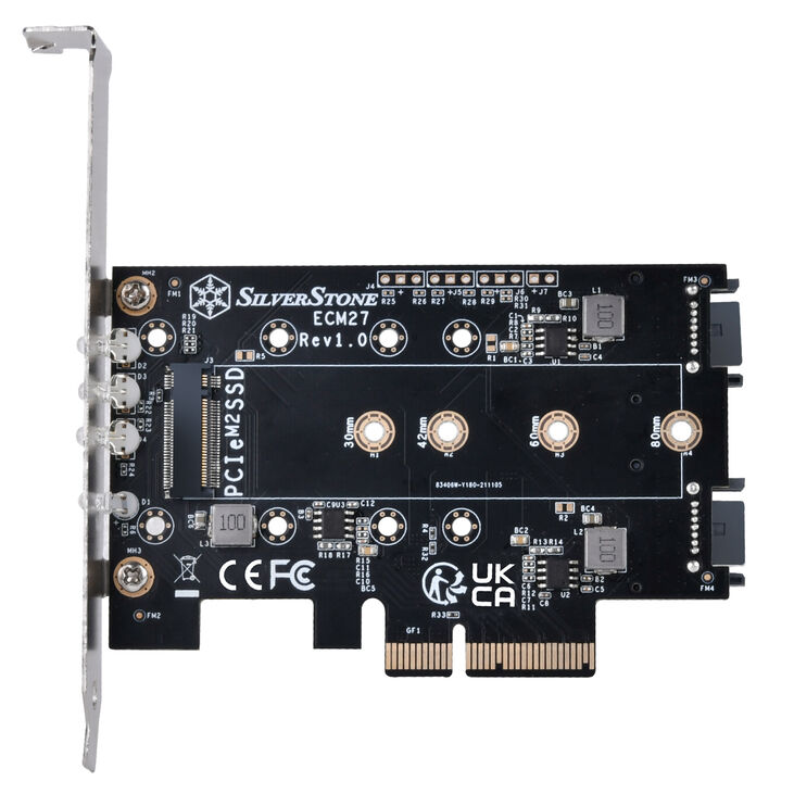Silverstone SST-ECM27 M.2/SATA Adapterkarte, PCIe 4.0, 1x M-Key, 2x SATA 6G - Low Profile image number 1