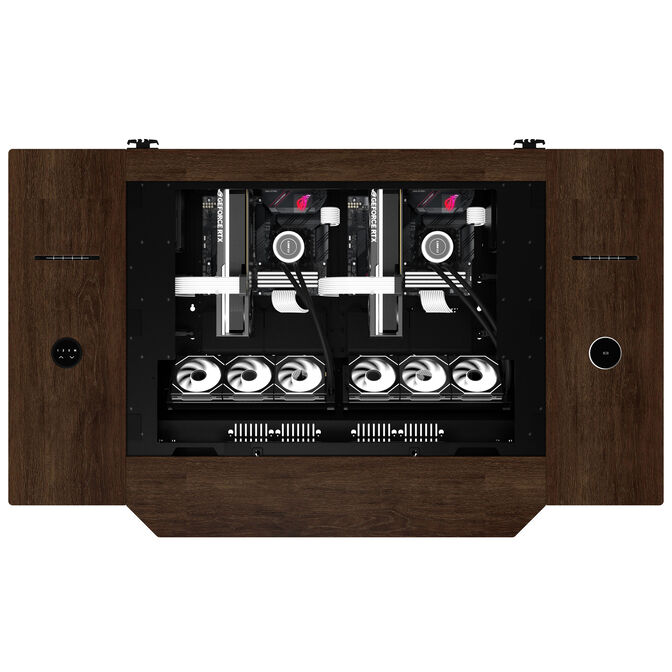 Lian Li DK07 Tischgeh&auml;use Wood Edition, Dual-System-f&auml;hig, 2x E-ATX, h&ouml;henverstellbar - Walnuss, schwarz image number 6