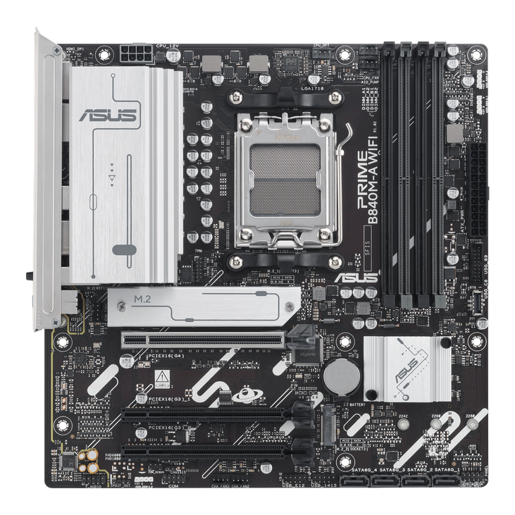 ASUS PRIME B840M-A WiFi motherboard, AM5 socket, AMD B840, Micro-ATX, DDR5 image number 1