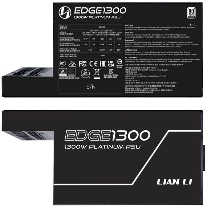 Lian Li EDGE EG1300 80 PLUS Platinum Netzteil, PCIe 5.1, ATX 3.1 - 1300 Watt, schwarz image number 6