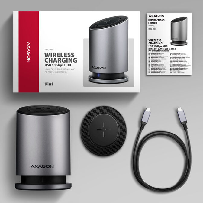 AXAGON HMC-WL9 USB-C Hub, 9in1-Dockingstation, 3x 10Gbps USB - grau image number 5