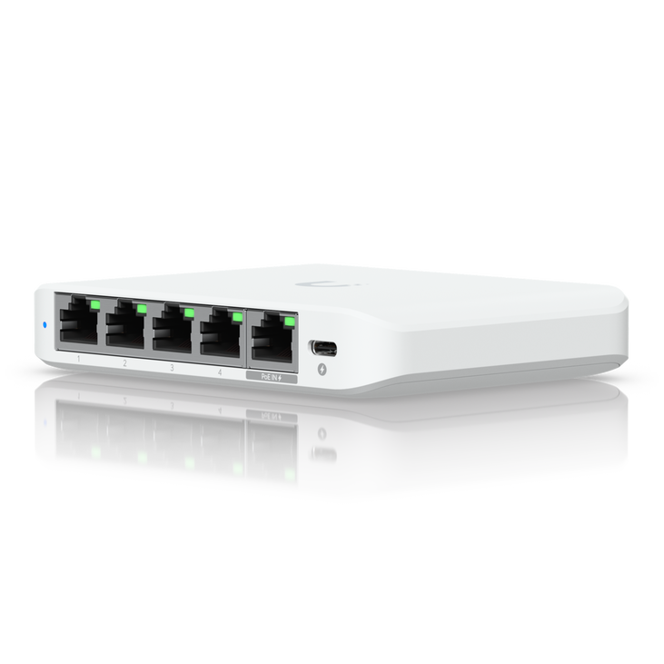 Ubiquiti UniFi Flex Mini 2.5G Netzwerkswitch, 4x RJ-45, 2,5G, PoE in, USB-C-PD - weiß image number 1