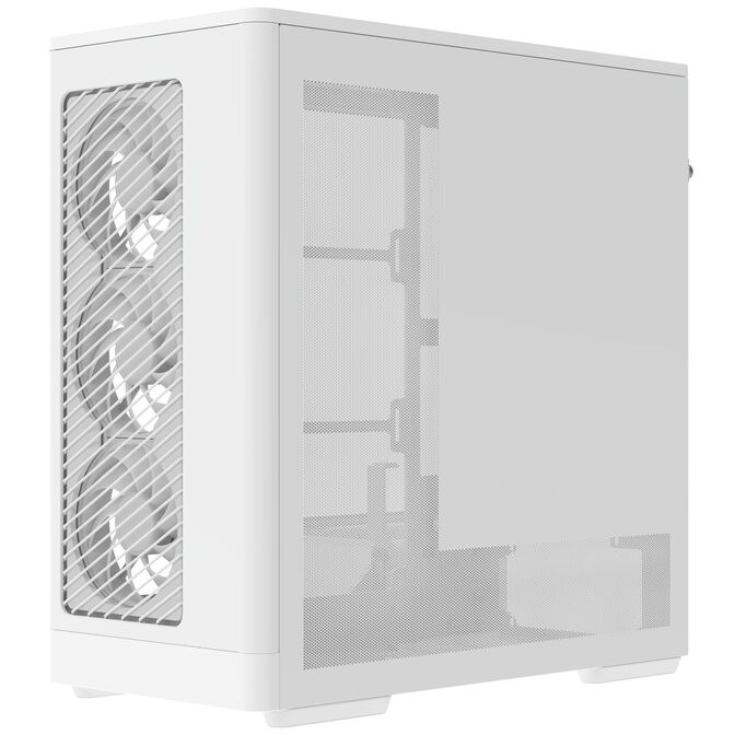 Aerocool D520A PC Case, Mid Tower, ATX, Tempered Glass, RGB - White image number 3