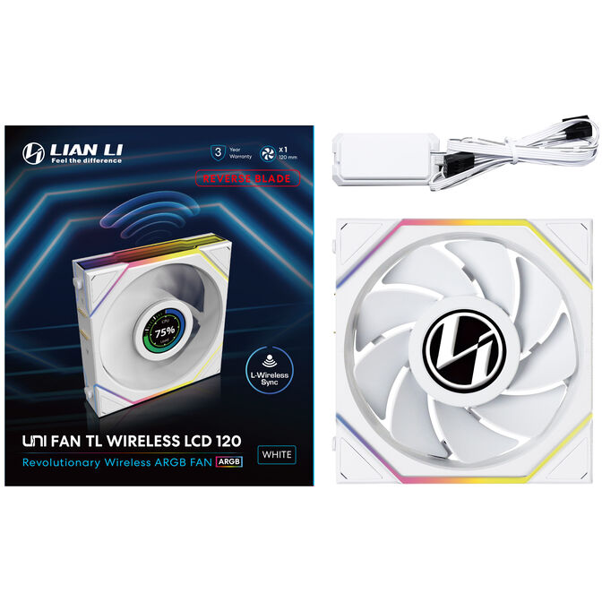 Lian Li UNI FAN TL Wireless LCD L&uuml;fter, ARGB, PWM - Reverse Blade, 120mm, wei&szlig; image number 7