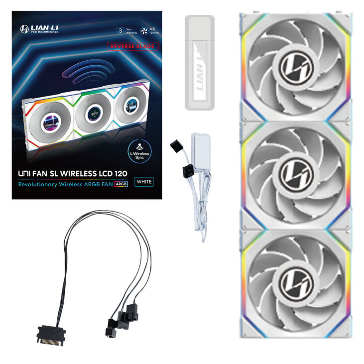 Lian Li UNI FAN SL Wireless LCD Fan, ARGB, PWM, 3-Pack incl. Controller - Reverse Blade, 120 mm, white image number 11