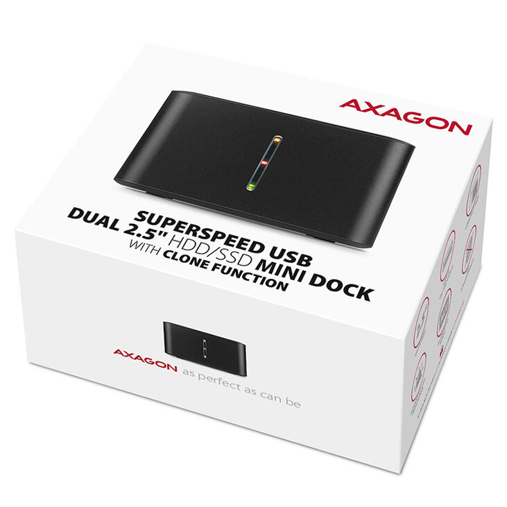 AXAGON ADSA-D25 SATA 2.5 CLONE DUAL SSD Dock Station - USB 3.2 Gen 1 image number 4