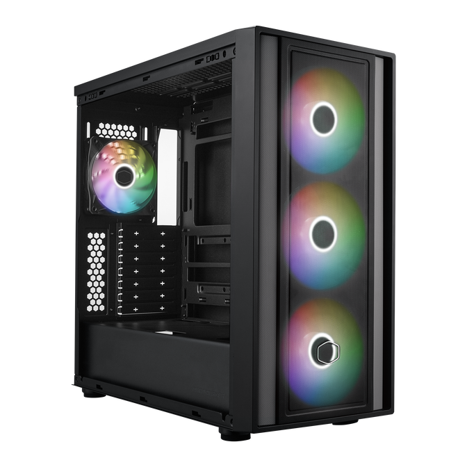 Cooler Master MasterBox 600 ARGB PC case, Mid Tower, E-ATX, RGB, Tempered Glass - black image number 4