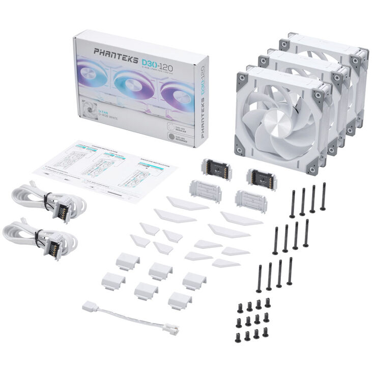 PHANTEKS D30 PWM Reverse Airflow D-RGB fan, Triple Pack - 120mm, white image number 9