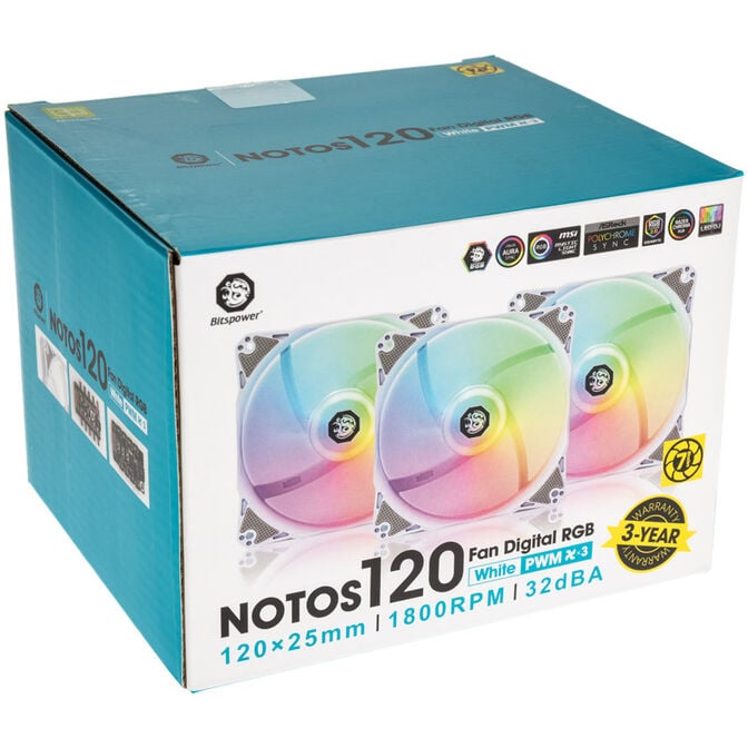 Bitspower Notos RGB PWM Fan, 120mm - white, 3-pack image number 8