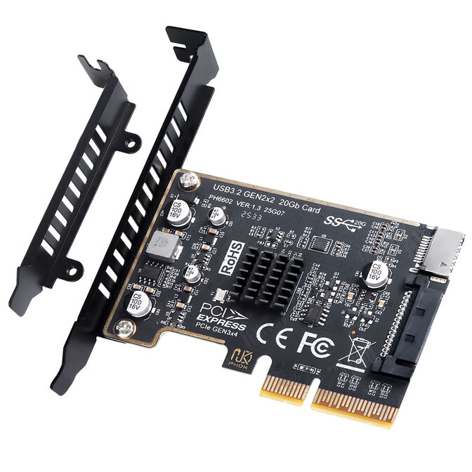 Graugear G-PCI-E-20G USB 3.2 Gen2x2 Internal Expansion Card, Type-E Key A, PCIe Gen4, 20 Gbit/s - Black image number 0