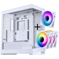 PHANTEKS NV-Serie NV5 MK2 ATX-Gehäuse, Tempered Glass, DRGB - Matte White + 3er Pack M25 Gen2 PWM D-RGB Lüfter Reverse Blade + 1x Normal Fan - 120mm
