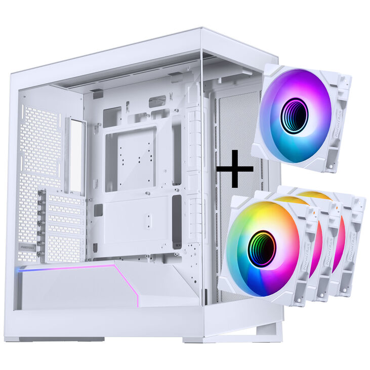 PHANTEKS NV Series NV5 MK2 ATX Case, Tempered Glass, DRGB - Matte White + 3 Pack M25 Gen2 PWM D-RGB Fans Reverse Blade + 1x Standard Fan - 120mm image number 0