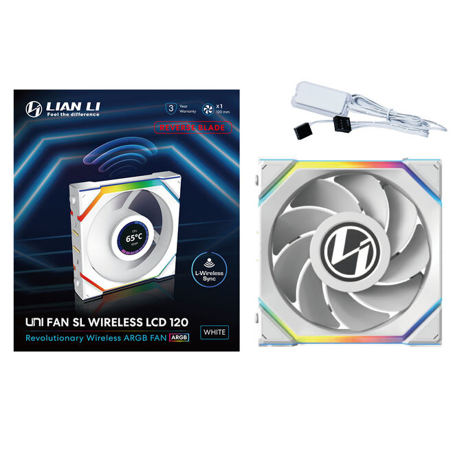 Lian Li UNI FAN SL Wireless LCD L&uuml;fter, ARGB, PWM - Reverse Blade, 120 mm, wei&szlig; image number 7