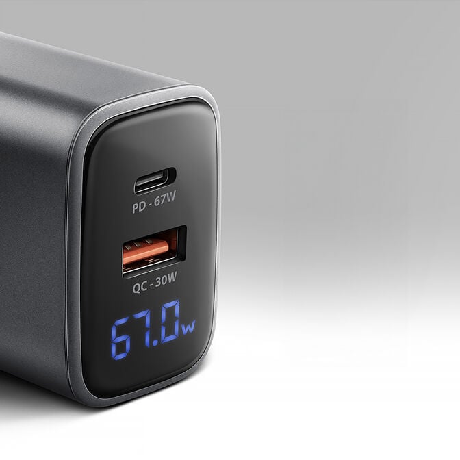 AXAGON ACU-PQ67D GaN Charger, USB-C Power Delivery 3, USB-A Quick Charge 4 - grey image number 3