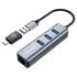 Graugear USB-Hub, 3x USB 3.0 Type-A Gbit LAN, inkl. USB-C Adapter - silber image number null