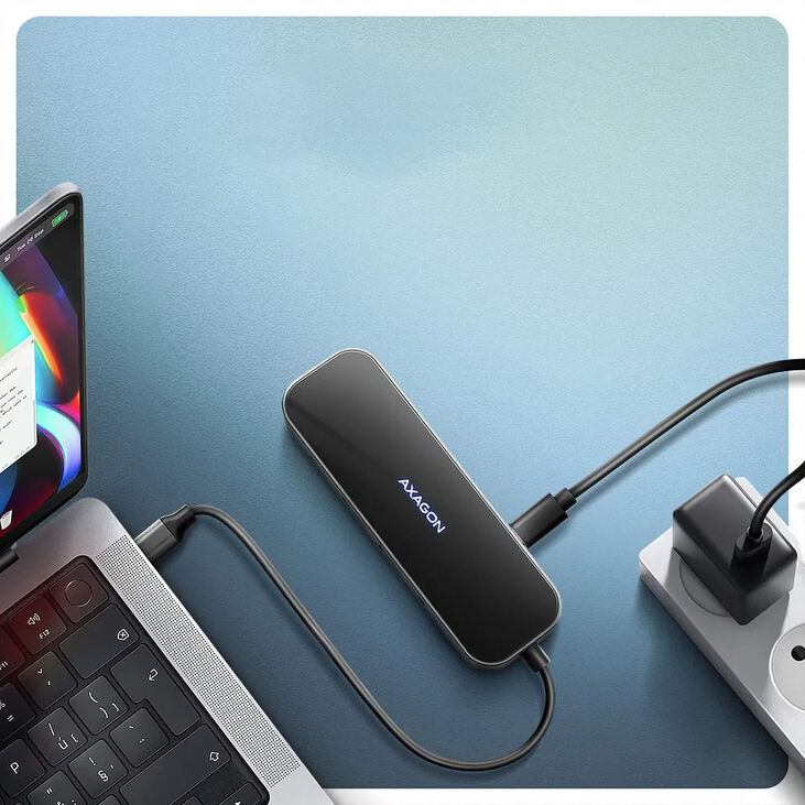 AXAGON HMC-6GLN USB Hub, 2x USB-A, 1x USB-C, 1x HDMI 2.0, 1x RJ45, 100W PD – silver image number 2