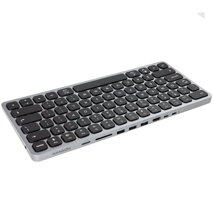 AXAGON HMC-KB keyboard USB-C 5Gbps with HUB, microSD/SD, 3x USB-A, HDMI 4K/60Hz, PD 100W, Audio, US layout image number 4