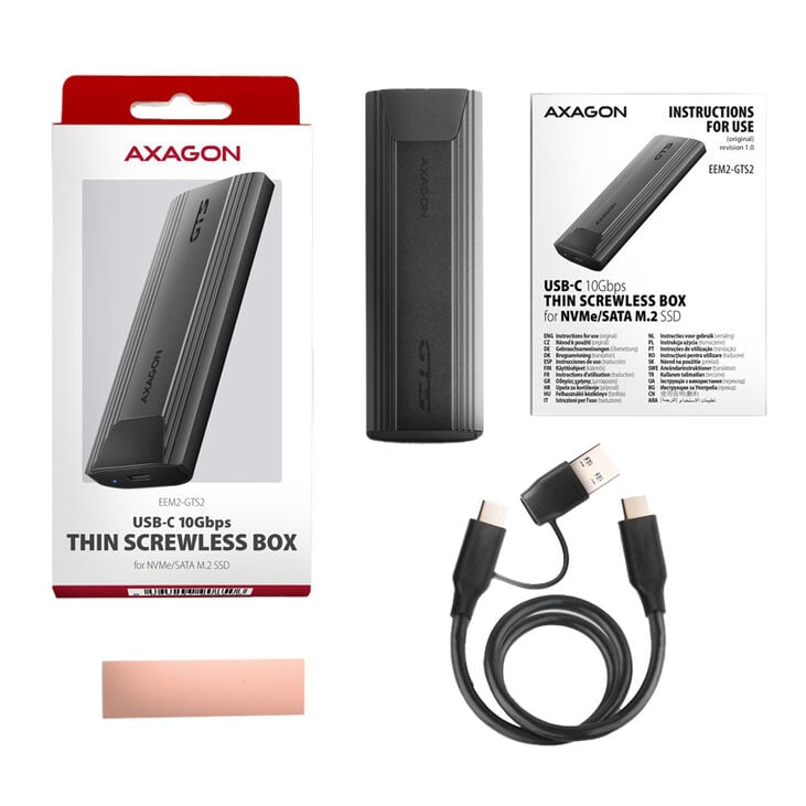 AXAGON EEM2-GTS2 M.2 enclosure, NVMe & SATA, USB-C 3.1, 10 Gbit/s - dark grey image number 8