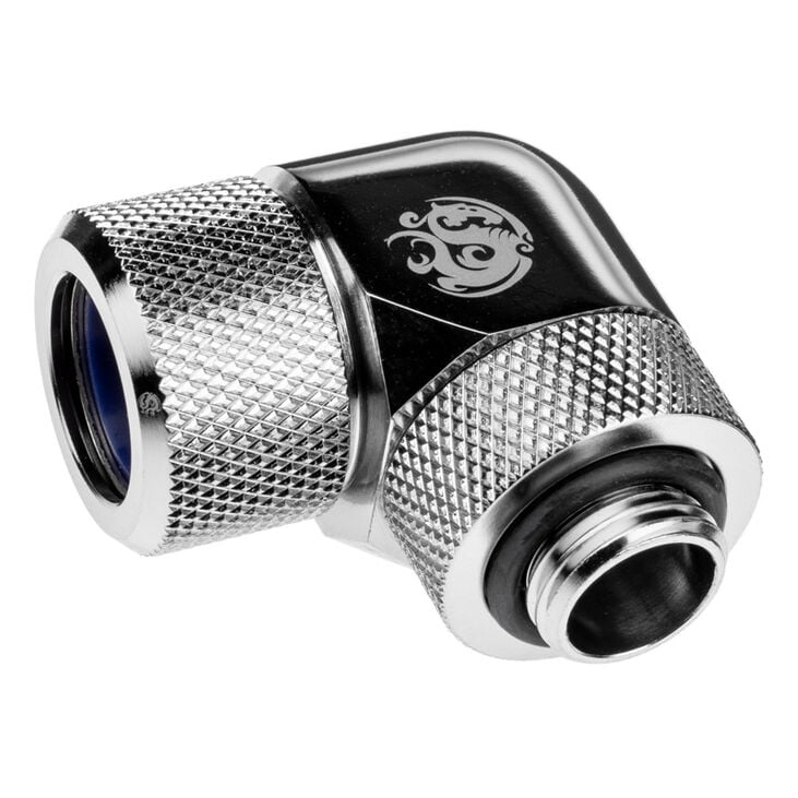 Bitspower Advanced Adapter 90 Degree G1/4 Inch Male to 14mm OD Hardtube - Rotatable, Silver image number 1