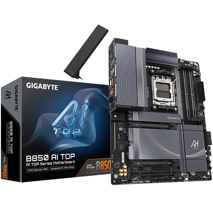 GIGABYTE B850 AI TOP motherboard, AM5 socket, AMD B850, ATX, DDR5 image number 0