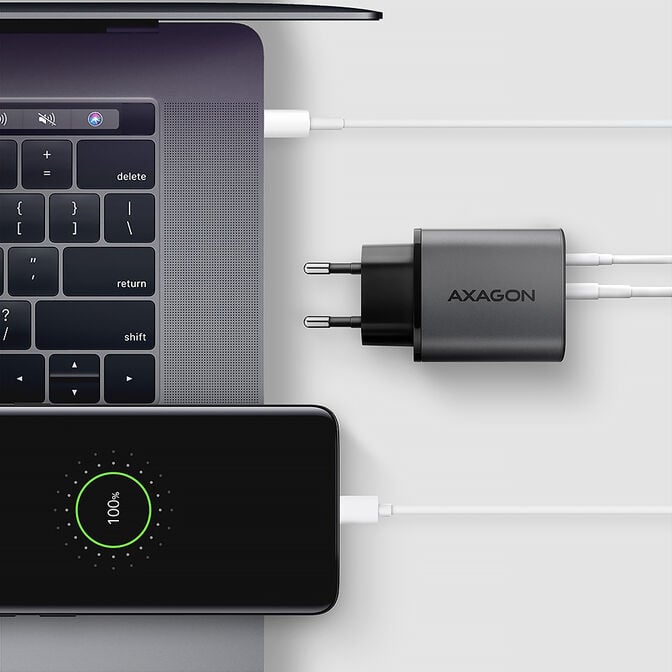 AXAGON ACU-PQ67 GaN Charger, USB-C Power Delivery 3.0, USB-A Quick Charge 4 - grey image number 6