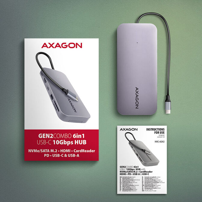 AXAGON HMC-6GM2 Multiport-Hub, USB-C 3.1, M.2-NVMe/SATA, HDMI, Gbit-LAN, 1x USB-A, 1x USB-C, CR image number 5