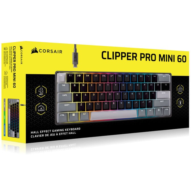 Corsair CLIPPER PRO MINI 60 Hall Effect Gaming Keyboard, Backlit RGB LED, CORSAIR MGX Core, Black PBT DS Keycaps image number 17