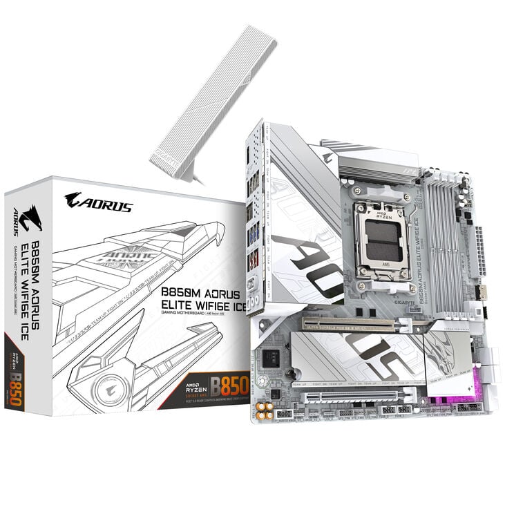 GIGABYTE B850M Aorus Elite WiFi6E ICE Motherboard, sockel AM5, AMD B850, mATX, DDR5 image number 0