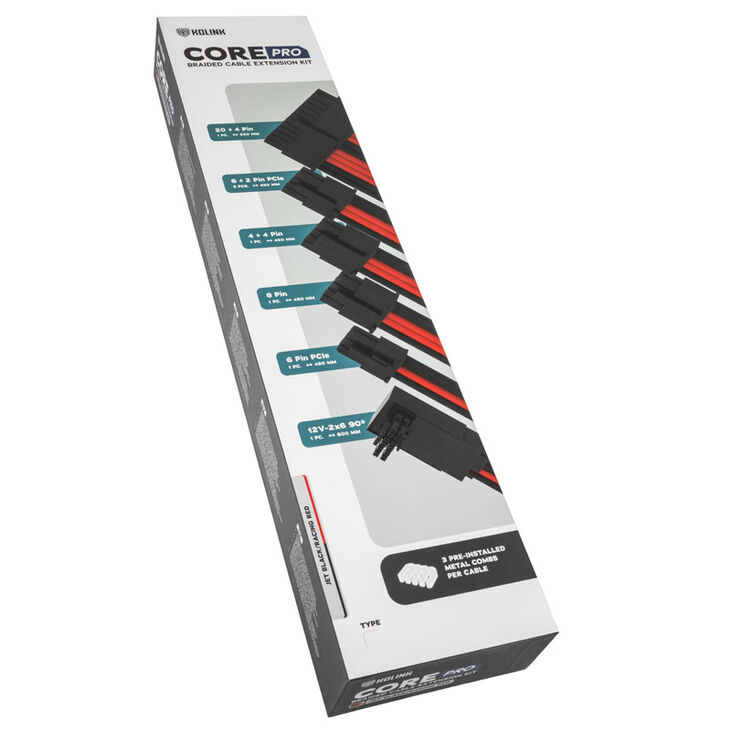 Kolink Core Pro Braided Cable Extension Kit 12V-2x6 Type 2 - Jet Black/Racing Red image number 3