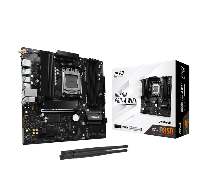 ASROCK B850M Pro-A WiFi Mainboard, Sockel AM5, AMD B850, Micro-ATX, DDR5 image number 0