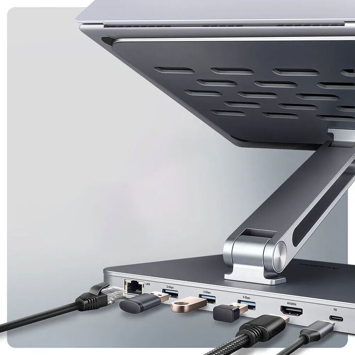 AXAGON HMC-STND Ständer für Laptops und Tablets, USB-C-Hub - silber image number 2